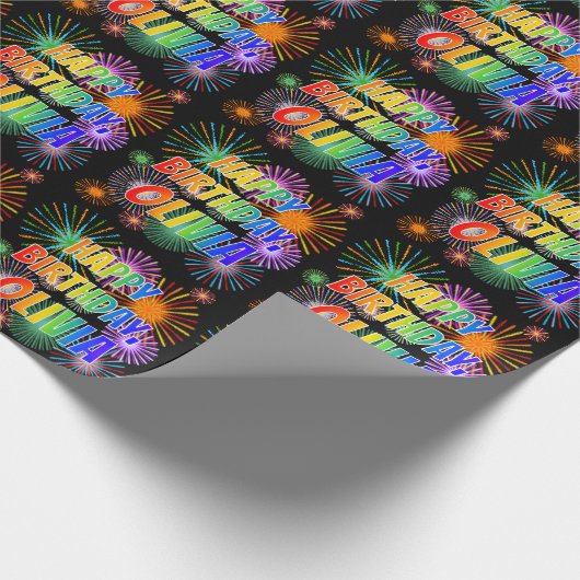 名「オリビア」、おもしろい「ハッピーバースデー」 ラッピングペーパー (角)