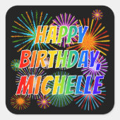 名「ミシェル」、おもしろい「ハッピーバースデー」 スクエアシール (正面)