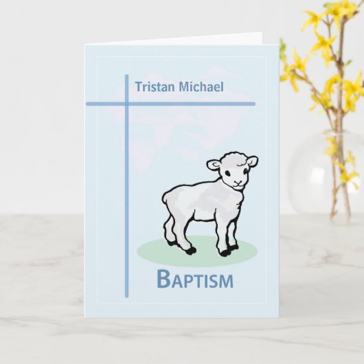 名 洗礼 青い少年 羊 カード (黄色い花)