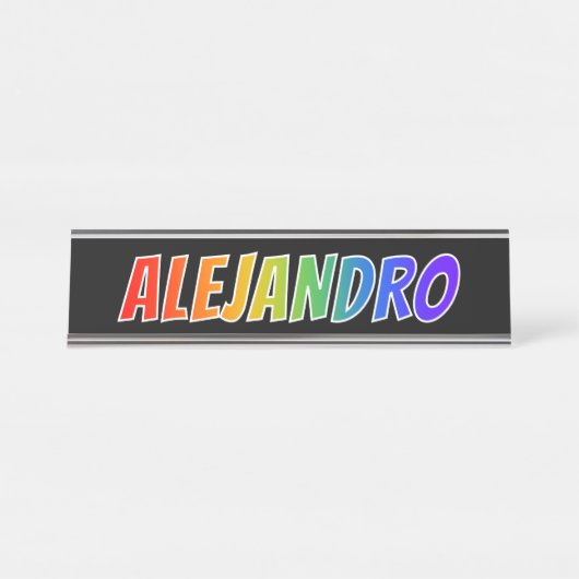 名「ALEJANDRO」:おもしろいレインボーカラーリング デスクネームプレート (正面)