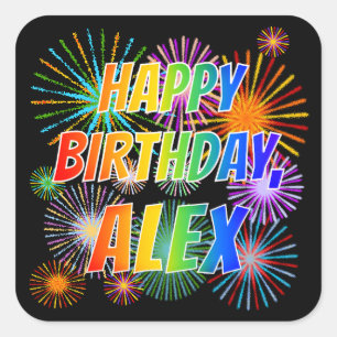 名「ALEX」、おもしろい「ハッピーバースデー」 スクエアシール