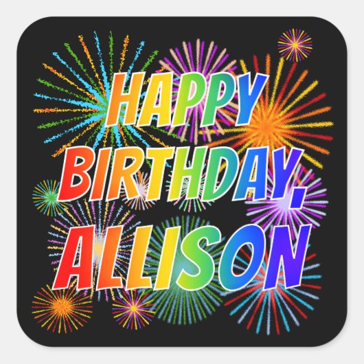 名「ALLISON」、おもしろい「ハッピーバースデー」 スクエアシール (正面)