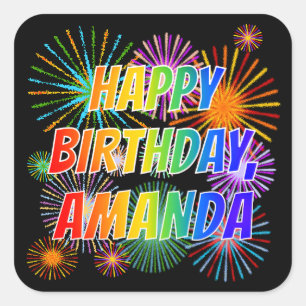 名「AMANDA」、おもしろい「ハッピーバースデー」 スクエアシール
