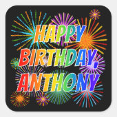 名「ANTHONY」、おもしろい「ハッピーバースデー」 スクエアシール (正面)