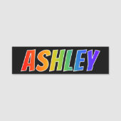 名"ASHLEY": おもしろいの虹の着色 名札 (正面)
