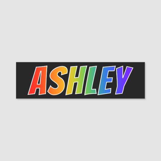 名"ASHLEY": おもしろいの虹の着色 名札 (正面)