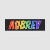 名"AUBREY": おもしろいの虹の着色 名札 (正面)