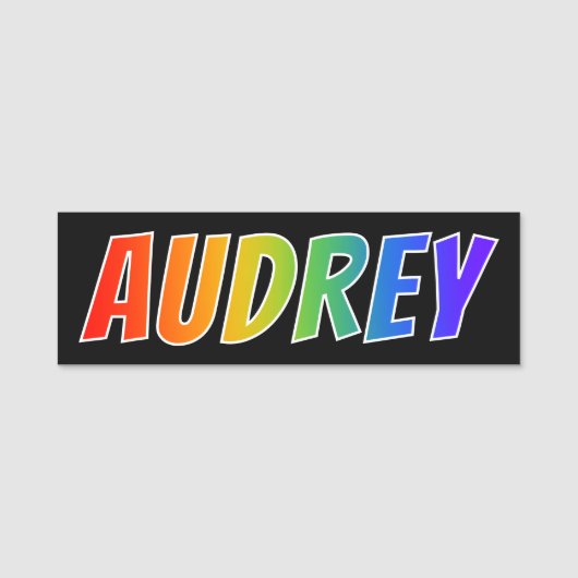 名"AUDREY": おもしろいの虹の着色 名札 (正面)