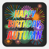 名「AUTUMN」、おもしろい「ハッピーバースデー」 スクエアシール (正面)