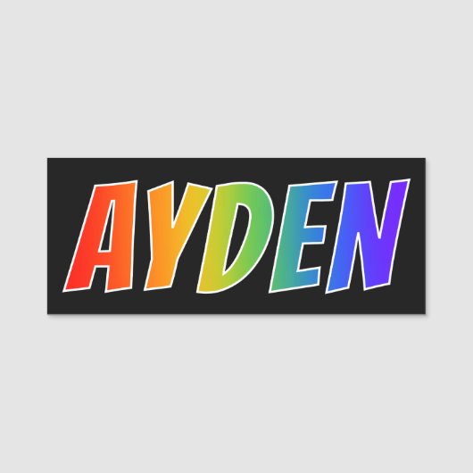 名"AYDEN": おもしろいの虹の着色 名札 (正面)