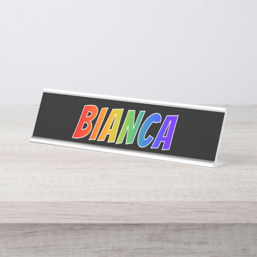 名"BIANCA": おもしろいの虹の着色 デスクネームプレート (正面)