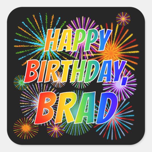 名「BRAD」、おもしろい「ハッピーバースデー」 スクエアシール (正面)