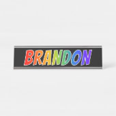 名"BRANDON": おもしろいの虹の着色 デスクネームプレート (正面)