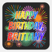 名「BRITTANY」、おもしろい「ハッピーバースデー」 スクエアシール (正面)