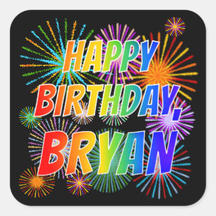 名「BRYAN」、おもしろい「ハッピーバースデー」 スクエアシール