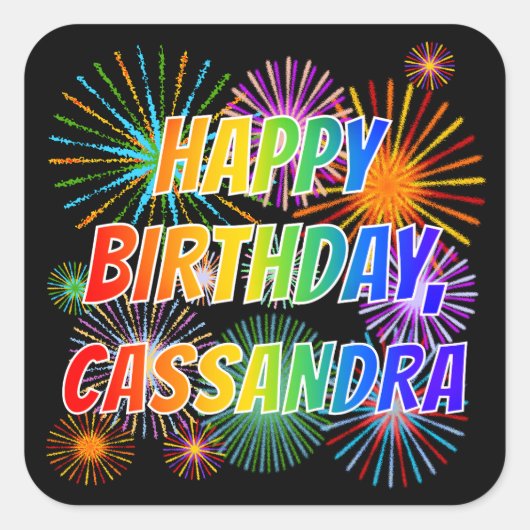 名「CASSANDRA」、おもしろい「ハッピーバースデー」 スクエアシール (正面)