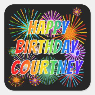 名「COURTNEY」、おもしろい「ハッピーバースデー」 スクエアシール