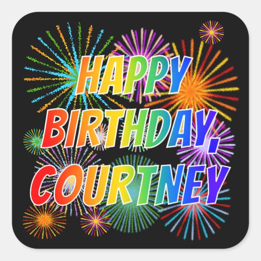 名「COURTNEY」、おもしろい「ハッピーバースデー」 スクエアシール (正面)