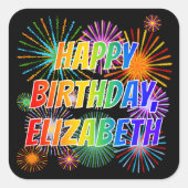 名「ELIZABETH」、おもしろい「ハッピーバースデー」 スクエアシール (正面)