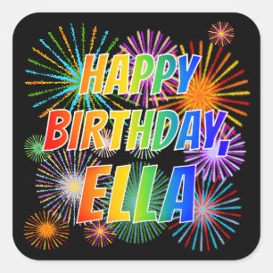名「ELLA」、おもしろい「ハッピーバースデー」 スクエアシール