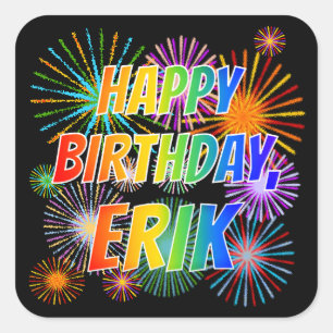 名「ERIK」、おもしろい「ハッピーバースデー」 スクエアシール