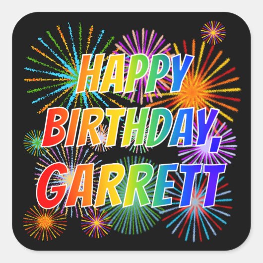 名「GARRETT」、おもしろい「ハッピーバースデー」 スクエアシール (正面)