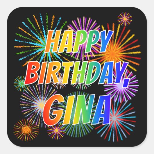 名「GINA」、おもしろい「ハッピーバースデー」 スクエアシール (正面)