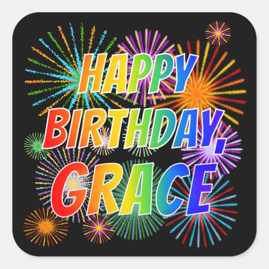 名「GRACE」、おもしろい「ハッピーバースデー」 スクエアシール (正面)