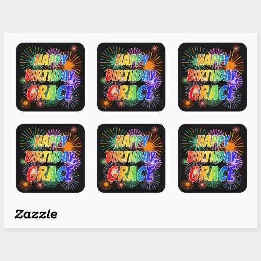 名「GRACE」、おもしろい「ハッピーバースデー」 スクエアシール (シート)