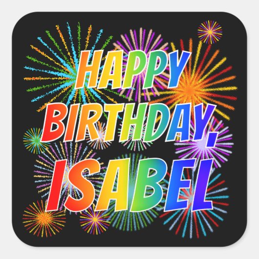 名「ISABEL」、おもしろい「ハッピーバースデー」 スクエアシール (正面)