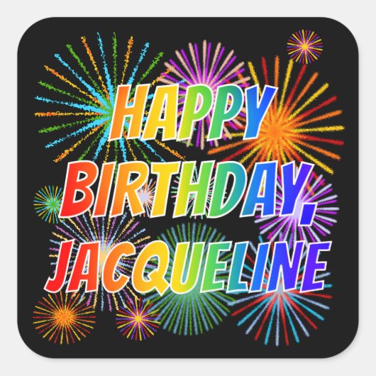 名「JACQUELINE」、おもしろい「ハッピーバースデー」 スクエアシール (正面)