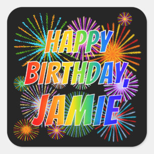 名「JAMIE」、おもしろい「ハッピーバースデー」 スクエアシール