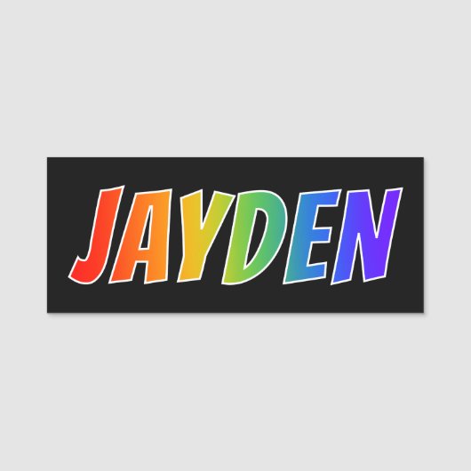 名"JAYDEN": おもしろいの虹の着色 名札 (正面)