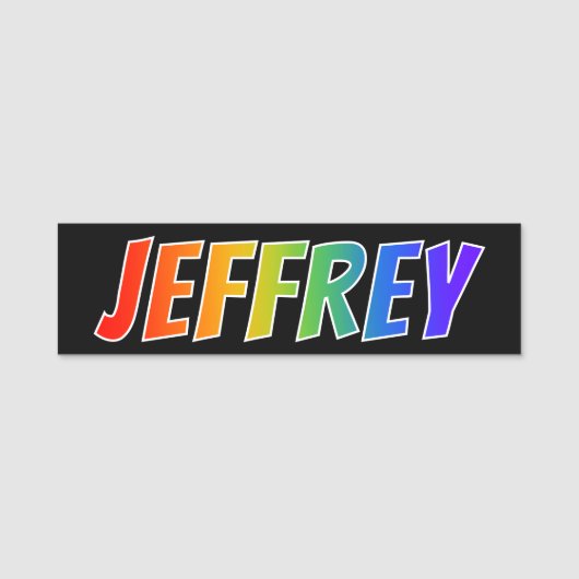 名"JEFFREY": おもしろいの虹の着色 名札 (正面)