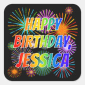 名「JESSICA」、おもしろい「ハッピーバースデー」 スクエアシール (正面)