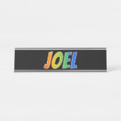 名"JOEL": おもしろいの虹の着色 デスクネームプレート (正面)