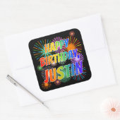 名「JUSTIN」、おもしろい「ハッピーバースデー」 スクエアシール (封筒)