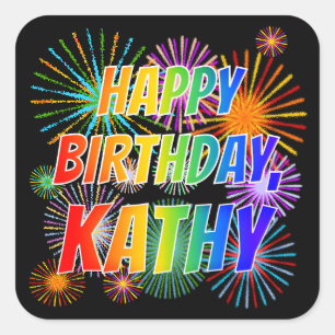 名「KATHY」、おもしろい「ハッピーバースデー」 スクエアシール