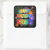 名「KRISTI」、おもしろい「ハッピーバースデー」 スクエアシール (バッグ)