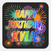 名「KYLIE」、おもしろい「ハッピーバースデー」 スクエアシール (正面)