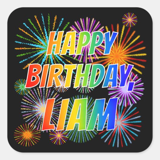 名「LIAM」、おもしろい「ハッピーバースデー」 スクエアシール (正面)