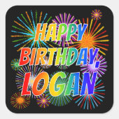 名「LOGAN」、おもしろい「ハッピーバースデー」 スクエアシール (正面)