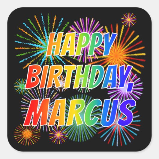 名「MARCUS」、おもしろい「ハッピーバースデー」 スクエアシール (正面)