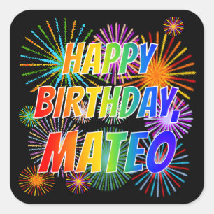 名「MATEO」、おもしろい「ハッピーバースデー」 スクエアシール