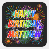 名「MATTHEW」、おもしろい「ハッピーバースデー」 スクエアシール (正面)