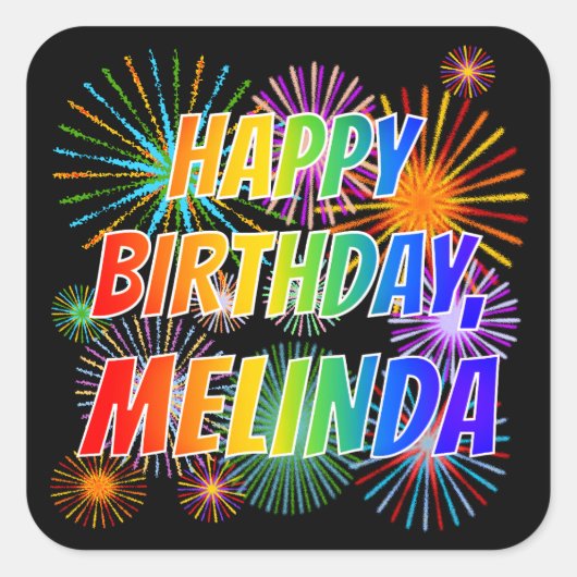 名「MELINDA」、おもしろい「ハッピーバースデー」 スクエアシール (正面)