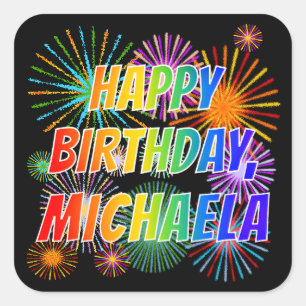 名「MICHAELA」、おもしろい「ハッピーバースデー」 スクエアシール