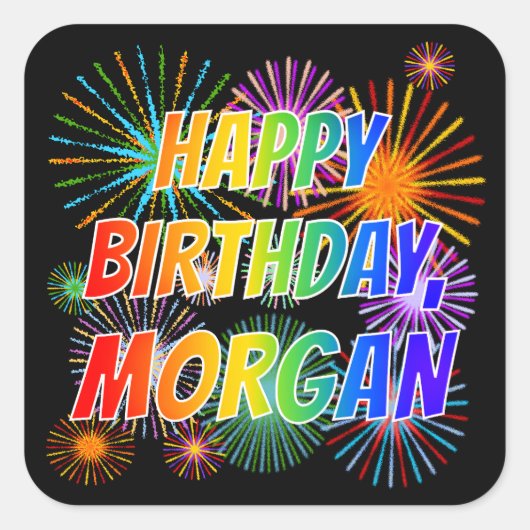 名「MORGAN」、おもしろい「ハッピーバースデー」 スクエアシール (正面)