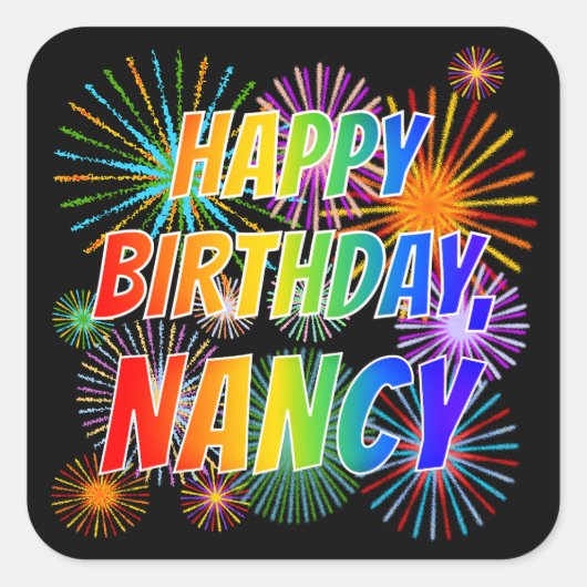 名"NANCY"、おもしろい"ハッピーバースデー" スクエアシール (正面)