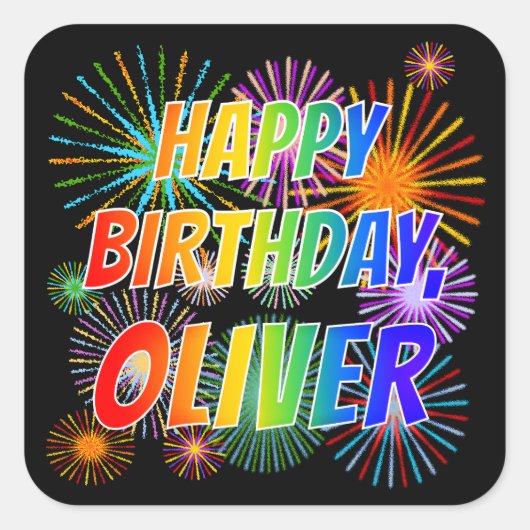 名「OLIVER」、おもしろい「ハッピーバースデー」 スクエアシール (正面)
